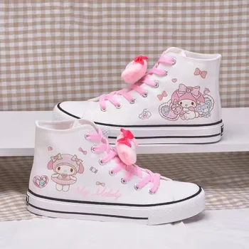 Sanrio Моята мелодия Куроми Пролет Есен Студент Висок връх платно обувки сладко момиче вулканизирани обувки сладко момиче графити маратонки