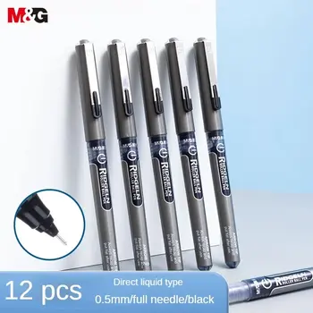 M&G Канцеларски материали 0.5mm Black Gel Pen, Straight Liquid Signature Pen, Full Syringe Water Pen, 12 бр / кутия