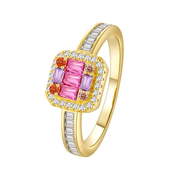 14k позлатени сребърни квадратни нарязани цветни кристални цирконови пръстени за момичета сватбен годежен пръстен Anillos фини бижута