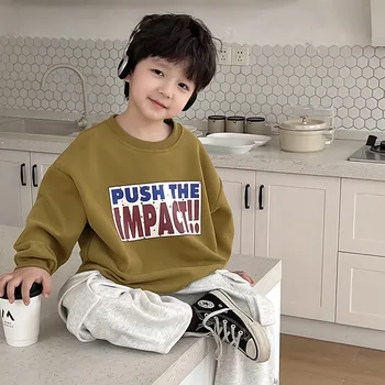 Пролет 2024 Момчета модни писма печат пуловери Детски памучни ежедневни суичъри