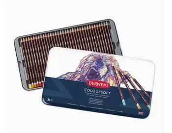 Derwent 36 Coloursoft цветни моливи метален калай 0701028, издръжлив, устойчив на счупване, 4mm мека сърцевина, натюрморти и портрети