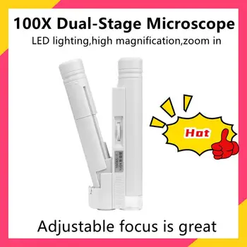 Ръчен микроскоп 40X 80X 100X мини джобен преносим микроскоп LED лампа светлина сгъваема бижу лупа