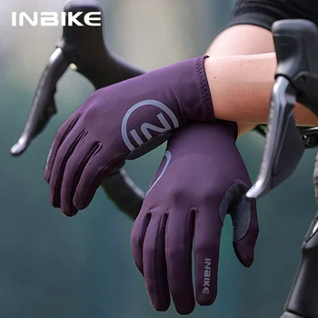 INBIKE 2023 Колоездене ръкавици гел подплатени за мъже есен зима руно пътни велосипеди ръкавици MTB пълен пръст сензорен екран аксесоари за велосипеди