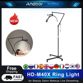 Andoer HD-M40X пръстен светлина етаж LED видео светлина полумесец форма запълване светлина 3000K-6000K за салон за красота грим на живо