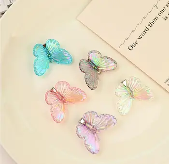 5pcs мода момичета прозрачен микс цвят пеперуда фиба деца щипки за коса жени шноли лента за глава жена коса аксесоар