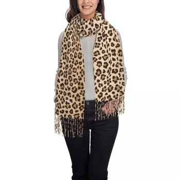 Дамски шал зимен леопард текстура тънък топъл нос обвива женски бандана пашмина дълъг пискюл женски
