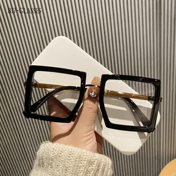 Късогледство очила за жени и мъже Дебела рамка Квадратна черна очила Луксозна прозрачна рецепта Очила