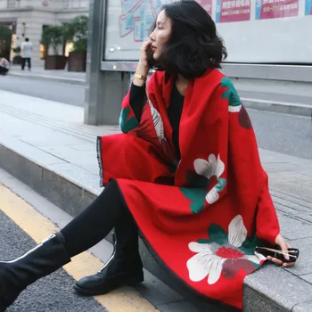 All-мач шал цвете шал женски зимата корейски версия двустранен удебелени жени кашмир като двойна употреба наметало топло шал