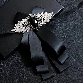 Нов луксозен черен кристал ръчно изработена папийонка Мъжка сватба Groomsman висок клас британски момче бизнес костюми риза папийонка пеперуда