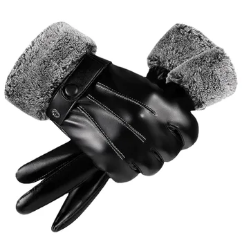 Термична топла ръкавица Мъже Зимни Pu екран кожени ръкавици ръкавици Студено време изолирани ръкавици за жени на открито езда 2024