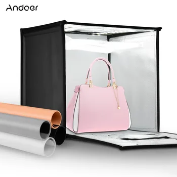 Andoer 16inch/40cm Studio LED Light Box Portable Shooting Tent Fodable Photo Light Box with 4 Цветни фонове за фотография
