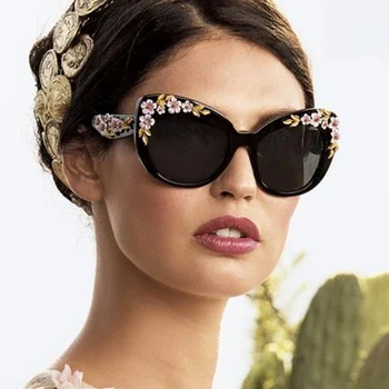 Очарователен 3D цвете котка око слънчеви очила жени мода луксозна марка пеперуда очила UV400 дами 2021 Нови дизайнерски нюанси