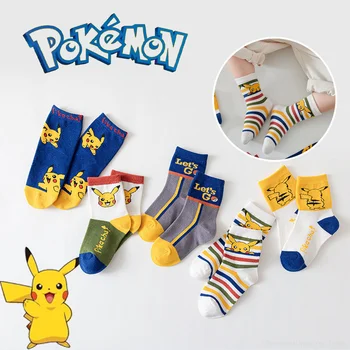 5Pairs Pokemon Pikachu бебешки чорапи за новородено момче 0-1-3-7Y Детски чист памучен дизайн Безмилостни меки детски чорапи за момичета