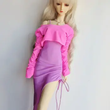 60cm кукла дрехи за 1/3 Bjd кукла розов тънък монтаж тиранти рокли, дълги ръкави, кукла аксесоари, без кукла