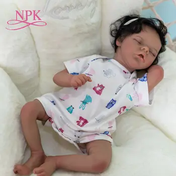 NPK 50CM Twin B Reborn меко тяло Бебе ръчно изработена черна кожа афро-американски бебе момиче кукла ръчно вкоренена коса колекционерска кукла