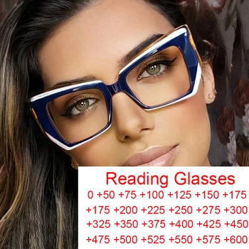 Fashion Неправилен квадрат Анти синя светлина Очила за четене Жени Мъже Марка Дизайнер Цветен контраст TR90 Пресбиопия Очила Bril