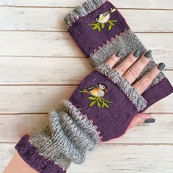 Плетени зимни ръкавици без пръсти за жени ръкавици ръкавици китката топло рамо топло палеца дупка ръкавици без пръсти плетени ръкавици
