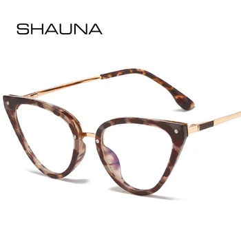 SHAUNA Мода котка око TR90 жени пролетта панта очила рамка ретро ясно анти-синьо светлина очила оптични мъже леопард рамка