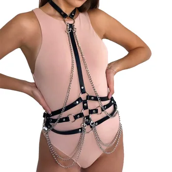 Дамски кожени колани Chain Belt Fashion Punk Waistband Chain Tassel Female Sexy Harajuku Body Harness Bondage Cage