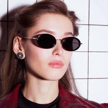 Златен метал с черен Ацетатна рамка овални слънчеви очила за дамска мода Ретро очила UV400 защитни слънчеви очила