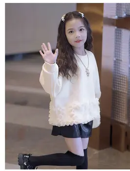 Момиче Топ 2023 Нова пролет есен корейски мода стил дантела качулка бебе момиче твърди дълъг ръкав яке деца хлабав база отгоре