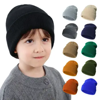 1PC Детски зимни плътен цвят шапка бебе шапка Beanie момчета момичета плета топли шапки шапка деца ски шапки за 2-6 години