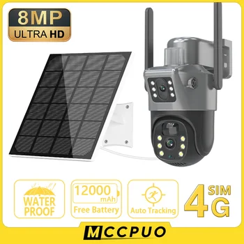 Mccpuo 4K 8MP 4G двоен обектив PTZ слънчева камера Двойни екрани PIR човешко проследяване Външна WIFI сигурност CCTV IP камера за видеонаблюдение