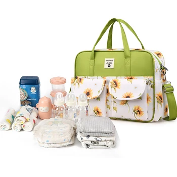 Нова лека бебешка количка пелена чанта с едно рамо цветен печат бебешки пелени чанти пелена голяма пазарска чанта преносима чанта с голям капацитет
