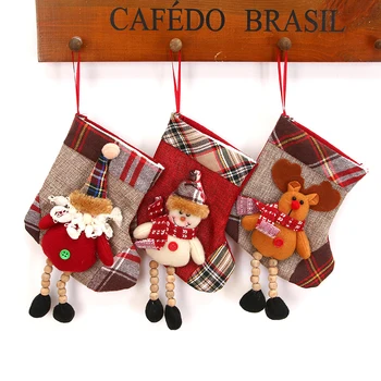 Коледни чорапи плат Дядо Коледа чорап подарък деца бонбони чанта снежен човек елен джоб висящи коледно дърво украшение Нова година 2022
