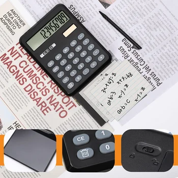 Ръкописен преносим основен калкулатор с подложка за писане, 12-цифрен джобен калкулатор за Office Home School Black