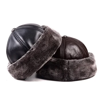 Зимни топли шапки за мъже на открито дебела естествена кожа изкуствена кожа кръгла капак руски мъжки ветроупорен сняг ски шапка руно облицована