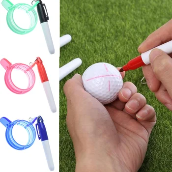1 Комплект 3 цвята кръг голф топка лайнер 360 градуса марка клип с писалка пластмасов маркер линия помощни подравняване голф топка маркер линия