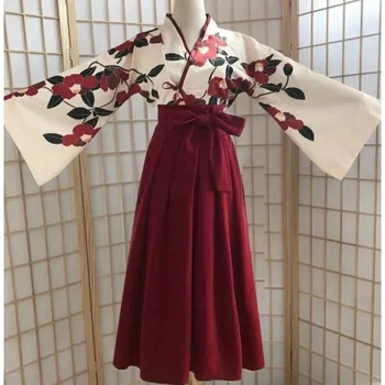 Кимоно Сакура момиче японски стил цветен печат реколта рокля жена ориенталски камелия любов костюм Haori Yukata азиатски дрехи