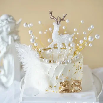 Пластмасова торта за елени Topper Коледа бели елени стоящи елен кукли Коледа Нова година торта декорация инструменти парти консумативи