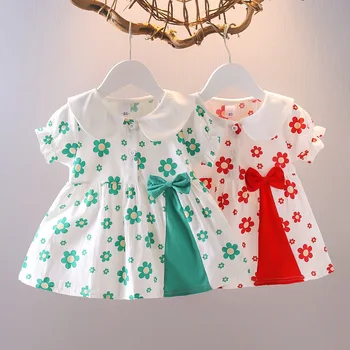 2023 Ежедневни летни бебета момичета къс ръкав пачуърк раирана рокля Детски дрехи за бебета Детска принцеса рокля Бебешки дрехи