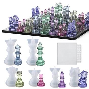 1Pc Нови творчески ясни епоксидна смола силиконови форми Международни шахматни фигури пулове шахматна дъска мухъл DIY занаятчийски инструменти