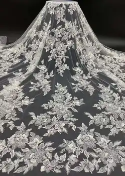 Висококачествен бял сватбен дизайн с перли пайети бродерия френска мрежа африканска нигерийска дантела за вечерни рокли парти