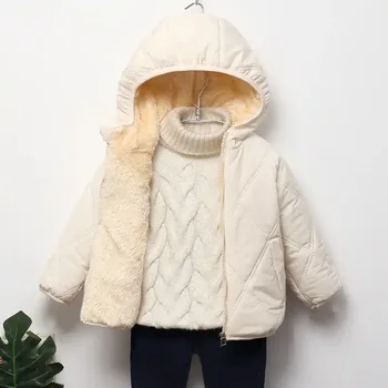 Бебешки детски палта Зимни сгъстени якета за момчета Топли плюшени връхни дрехи Момичета Кожени якета с качулка Детски дрехи за малки деца Снежен костюм