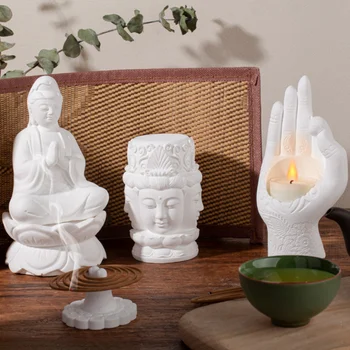 Голяма статуя на Буда Свещ силиконова форма DIY тотем ръчна мазилка смола свещник вземане лотос цвете печене мухъл Начало декор