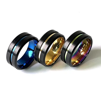 Мъжки прост пръстен от неръждаема стомана Creative Groove скосени пръстени модни бижута годежен сватбен пръстен за мъже годишнина подарък