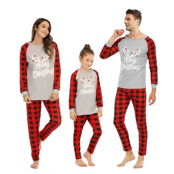 Комплекти Баща Спално облекло Съответстващи дрехи Коледа Майка Коледа Мама Пижами Деца Семейни екипи Върхове + панталони Бебе