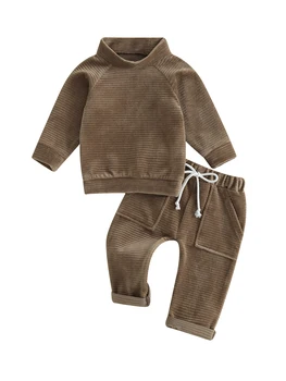 Сладко и уютно малко дете бебе 2 парче облекло очарователни карирана качулка яке и удобни панталони комплект за бебета момчета и момичета