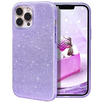 Purple Glitter Sparkly лъскав калъф за телефон за iPhone 14 Plus 12 Mini 13 Pro Max 11 XS X XR 14Pro iPhone14 Bling Cover аксесоари
