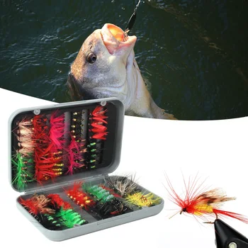 100pcs мухи за риболов на мухи Сух мокър риболов на мухи Асортимент с Fly Box Trout Bass
