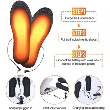 USB отопляеми стелки за обувки Електрическа подложка за затопляне на краката Подгряване на краката Подложка за чорапи Външна спортна стелка с кутия за батерии Отопляеми стелки