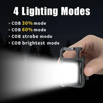 Фенерче Многофункционална мини LED работна светлина Преносимо джобно фенерче Ключодържатели USB акумулаторни външни къмпинг тирбушон