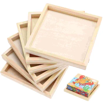 6 бр. Дървени панелни парчета градивен блок тава за съхранение Miniture декорация Недовършени тави Шаси