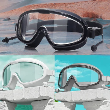 Модни очила за плуване с голяма рамка за възрастни деца Висококачествени очила за плуване против мъгла Водоустойчив HD бански очила