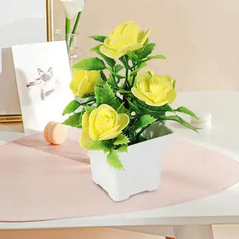 Фалшиво саксийно растение Изкуствена роза бонсай симулирано растение за декорация на дома Настолен пейзаж Симулирани растения Цветя