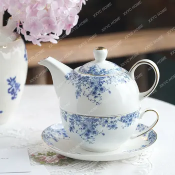 Британски ароматизиран чайник Класически синьо-бял Комплект чайник Дейзи Офис Начало Керамична чаша Ястие Ароматен чай Teaware Set